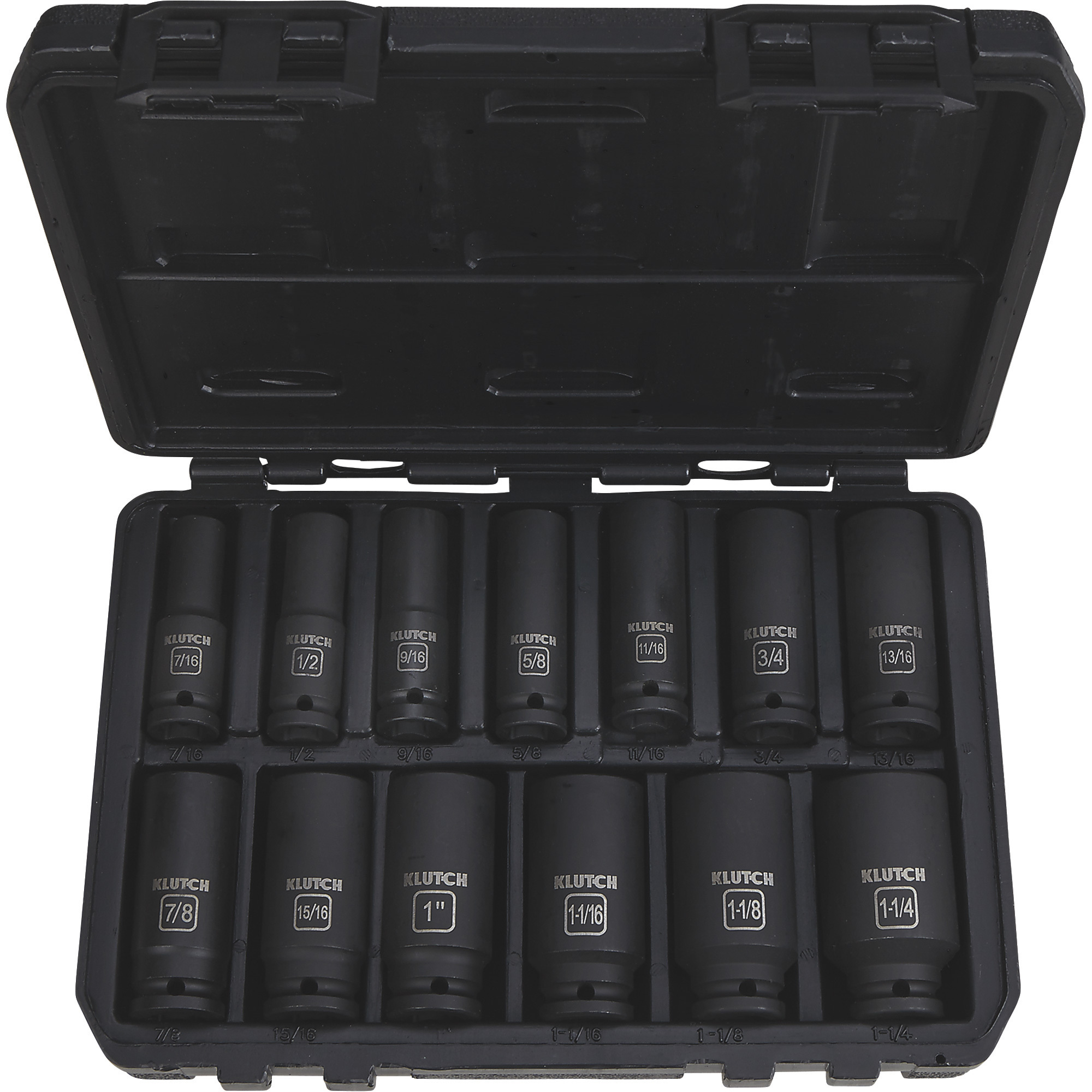 Klutch Chrome Moly 1/2in.-Drive Deep Impact Socket Set, 13-Pc., SAE